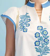 Load image into Gallery viewer, Blue Willow Embroidered Flutter Top

