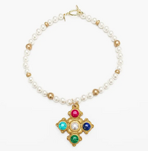 Load image into Gallery viewer, 18" Pearls with Multi Gem Esther Cross
