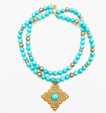 Load image into Gallery viewer, 18" Double Strand Turquoise Jade with Ellie Cross

