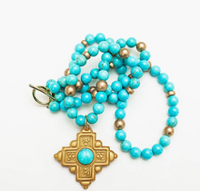 Load image into Gallery viewer, 18" Double Strand Turquoise Jade with Ellie Cross
