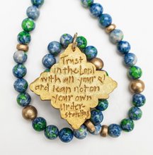 Load image into Gallery viewer, 18" Blue and Green Rainflower Jasper with Ellie Cross
