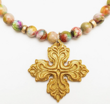 Load image into Gallery viewer, 18" Blue and Green Rainflower Jasper with Ellie Cross

