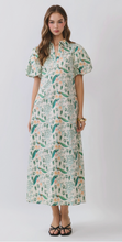 Load image into Gallery viewer, Peacock Print Puff Sleeve Midi Dress
