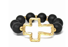 Load image into Gallery viewer, Wood Ball &amp; Metal Cross Bracelet
