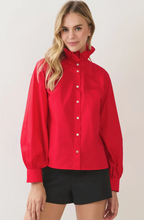 Load image into Gallery viewer, Ruffled High-Neck Button Down Shirt
