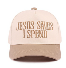 Load image into Gallery viewer, Jesus saves i spend mesh trucker cap
