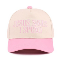 Load image into Gallery viewer, Jesus saves i spend mesh trucker cap
