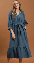 Load image into Gallery viewer, Chambray Belted Hem Dress
