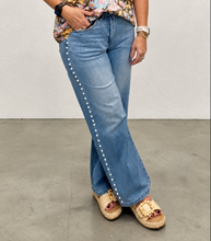 Load image into Gallery viewer, High Rise Wide Leg Pearl Embellishment
