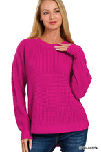 Load image into Gallery viewer, HI-LOW LONG SLEEVE ROUND NECK WAFFLE SWEATER

