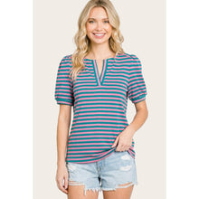 Load image into Gallery viewer, SPLIT NECK TERRY STRIPED TOP
