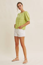 Load image into Gallery viewer, Lime Blossom Eyelet Puff Sleeve Top
