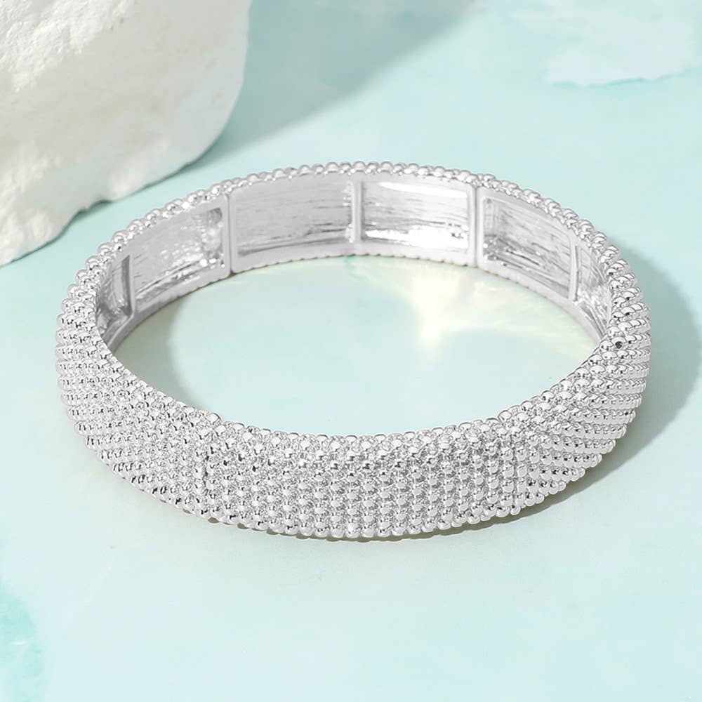 Mesh Metal Stretch Bracelet: Silver