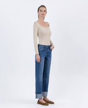 Load image into Gallery viewer, *HIGH RISE CUFFED ANKLE STRAIGHT JEANS
