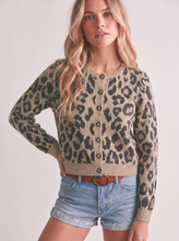 Load image into Gallery viewer, IJ-10152-LEOPARD ROUND NECK BUTTON DOWN SHORT CARDIGAN: Brown / M

