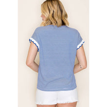 Load image into Gallery viewer, SCALLOP HEM SLEEVE PINSTRIPED TOP
