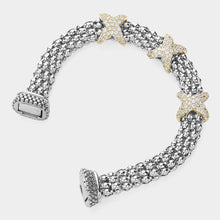 Load image into Gallery viewer, 14K Gold Plated Two Tone CZ Stone Paved Crisscross Bracelet
