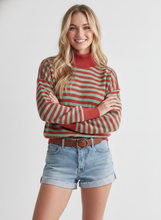 Load image into Gallery viewer, IT-10239-MOCKNECK TERRY STRIPE COTTON TOP: Red/Green / L
