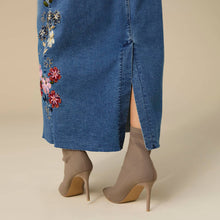 Load image into Gallery viewer, EverStretch Embroidered Maxi Skirt: Medium Denim / S
