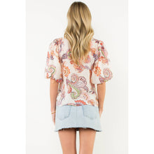 Load image into Gallery viewer, Contrast Collar Puff Sleeve Paisley Top-THML
