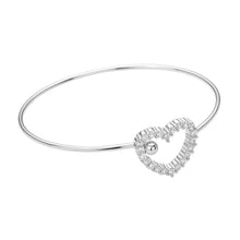 Load image into Gallery viewer, CZ Stone Paved Open Heart Accented Bangle Bracelet
: Silver
