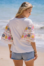 Load image into Gallery viewer, Plus Embroidered Tiered Ruffle Elbow Sleeve Top

