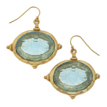 Load image into Gallery viewer, Aqua Venetian Glass Bee Intaglio Earrings
