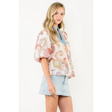 Load image into Gallery viewer, Contrast Collar Puff Sleeve Paisley Top-THML
