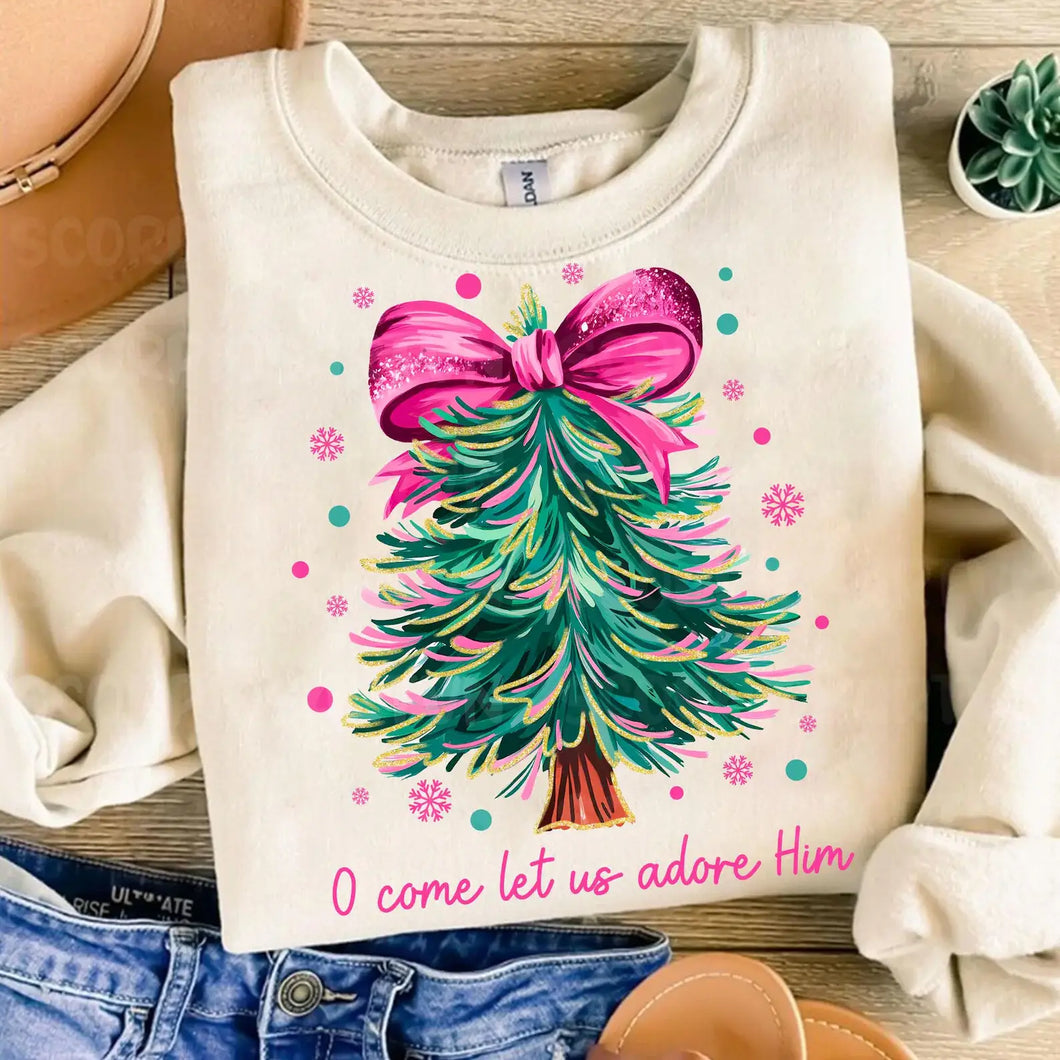 O COME LET US ADORE HIM CHRISTMAS TREE SWEATSHIRT