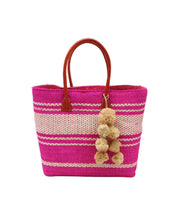 Load image into Gallery viewer, Cabrillo Sisal Basket Bag : Fuchsia with Natural Pom
