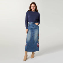 Load image into Gallery viewer, EverStretch Embroidered Maxi Skirt: Medium Denim / S
