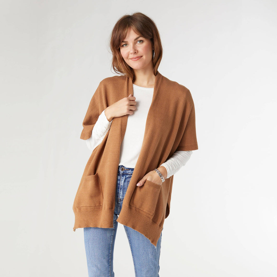 Lightweight Cardigan with Pocket: Camel/ One Size