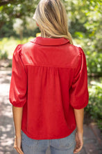 Load image into Gallery viewer, 36929 Collared V-Neck Smocked Yoke Top: Red / M
