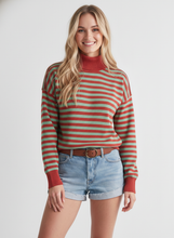 Load image into Gallery viewer, IT-10239-MOCKNECK TERRY STRIPE COTTON TOP: Red/Green / M

