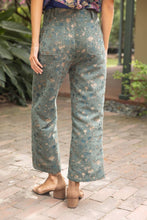 Load image into Gallery viewer, 37178 Gold Button Abstract Velvet Jaquard Wide Leg Pants: Olive / S
