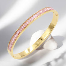 Load image into Gallery viewer, CZ Baguette Stone Cluster Stainless Steel Evening Bracelet: Pink
