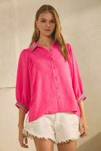 Load image into Gallery viewer, Plus Embroidered Collared And Cuffed Blouse: Sky Blue / Plus Size / 3XL

