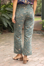 Load image into Gallery viewer, 37178 Gold Button Abstract Velvet Jaquard Wide Leg Pants: Olive / M
