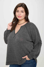 Load image into Gallery viewer, PLUS SPLIT NECK LONG SLEEVE RAGLAN KNIT TOP: CHARCOAL
