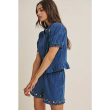 Load image into Gallery viewer, WILD FLOWER WASHED DENIM EMBROIDERY SHORTS WITH POCKETS
