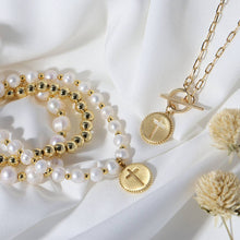 Load image into Gallery viewer, Cross Paperclip Toggle Necklace: Gold
