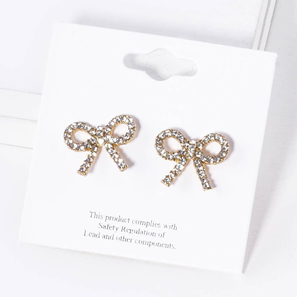 Pearl Ribbon Stud Earrings: Gold Clear