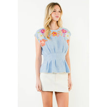 Load image into Gallery viewer, Short Sleeve Floral Embroidery Top: THML
