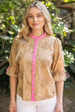 Load image into Gallery viewer, Floral Embroidered and Sequins Button Down Top
