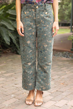 Load image into Gallery viewer, 37178 Gold Button Abstract Velvet Jaquard Wide Leg Pants: Olive / S
