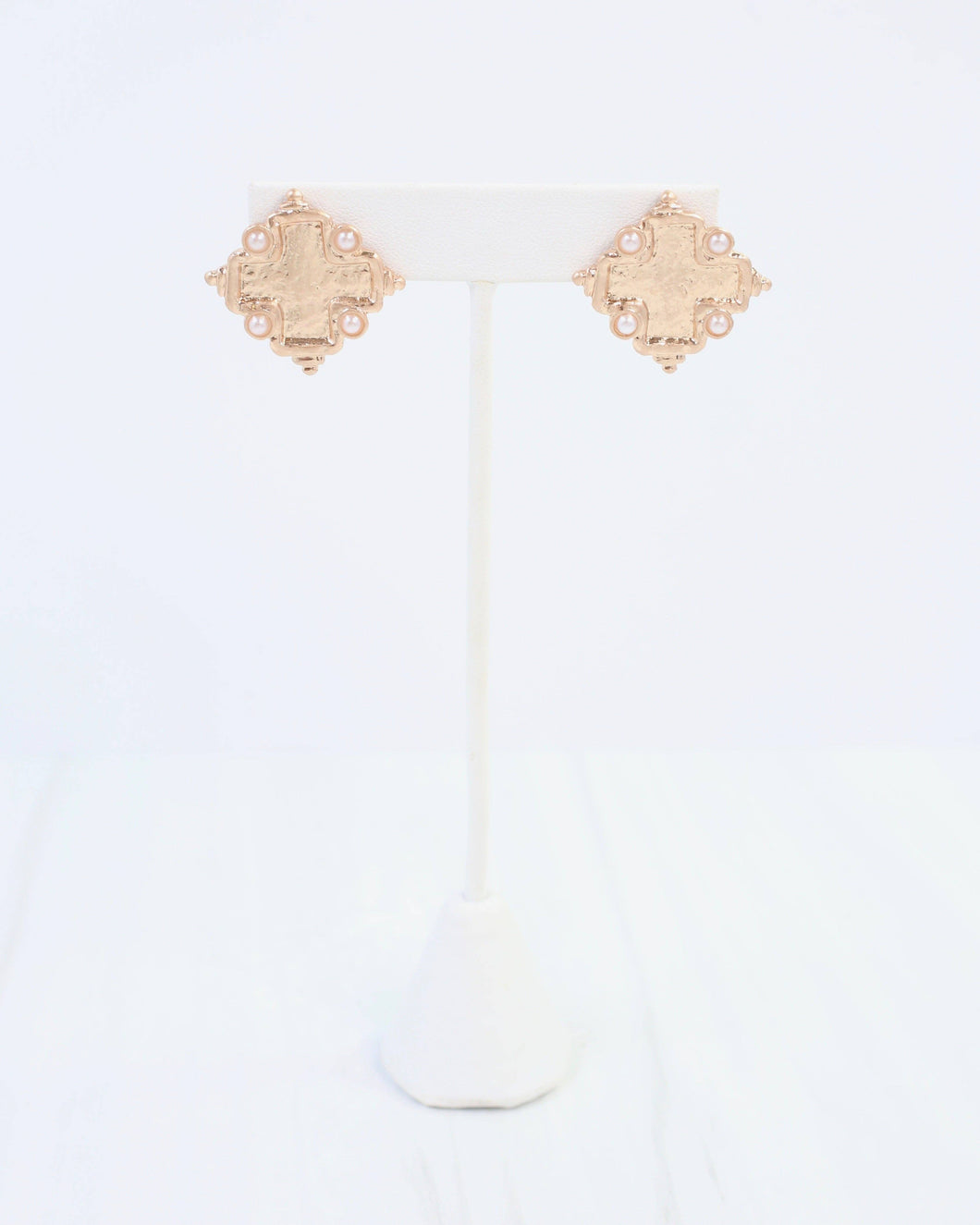 Jasper Cross Stud Earring Worn Gold: Default