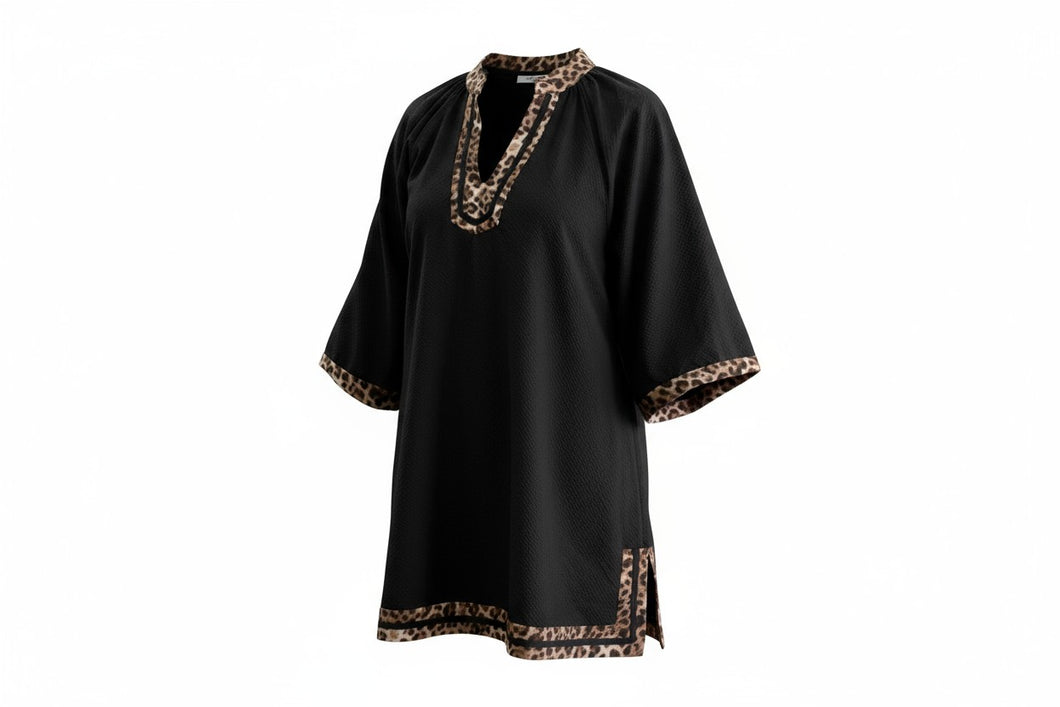 Umgee Plus Midi Dress with Leopard Trim