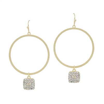 Matte Gold Open Hoop with Pave Rhinestone 2