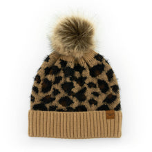 Load image into Gallery viewer, Britt&#39;s Knits Snow Leopard Pom Hat: Tan
