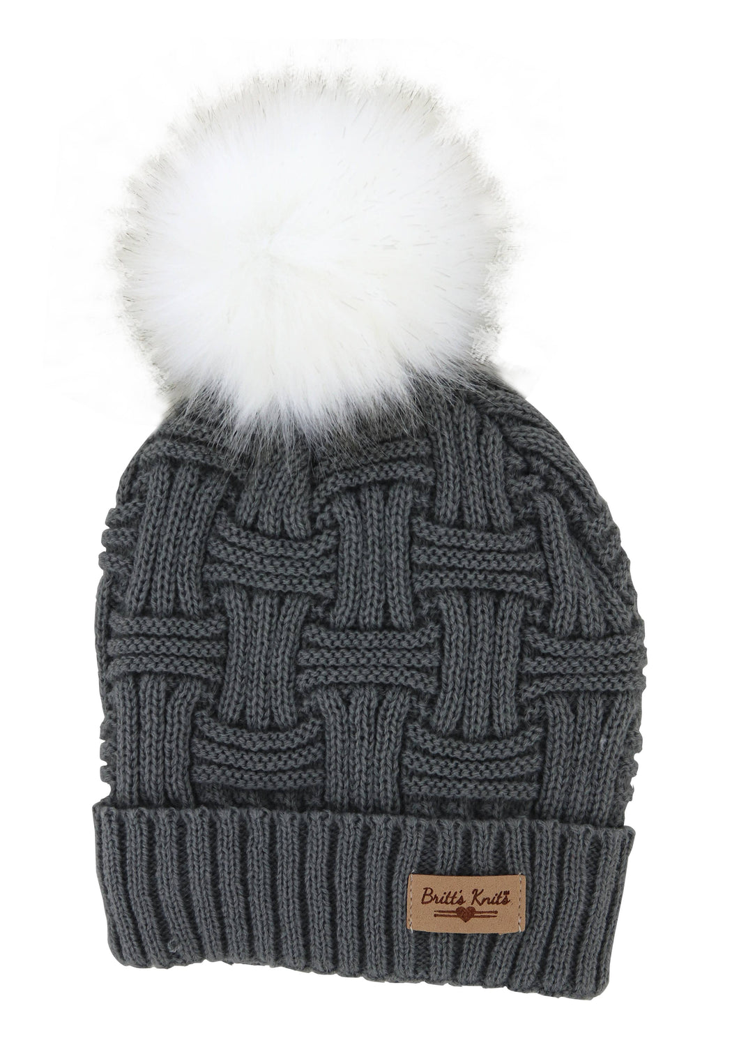 Britt's Knits Plush Lined Hat With Pom : Grey